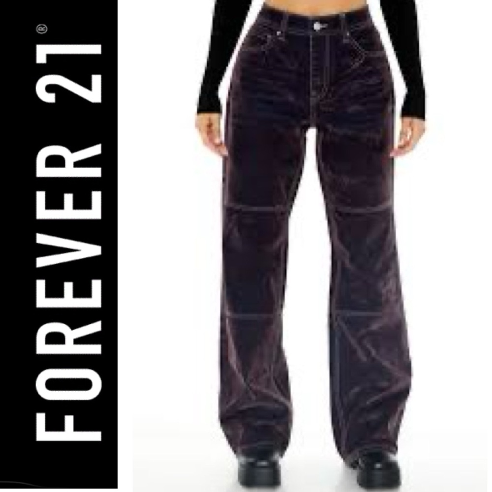 Forever 21 Flocked High-Rise Wide Legged Flare Slim Fit Brown Cord Jeans